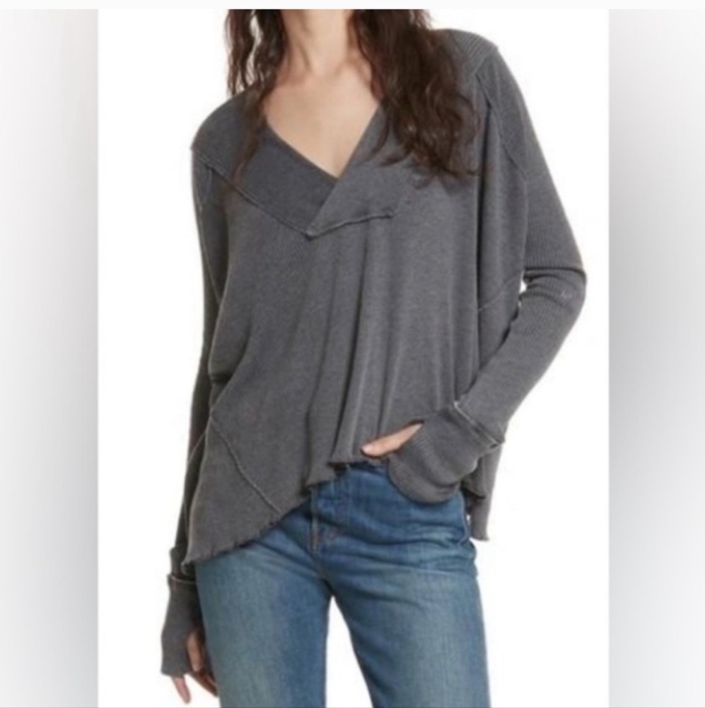 We The Free Oceanview Oversized Thermal V-Neck Bohemian Top